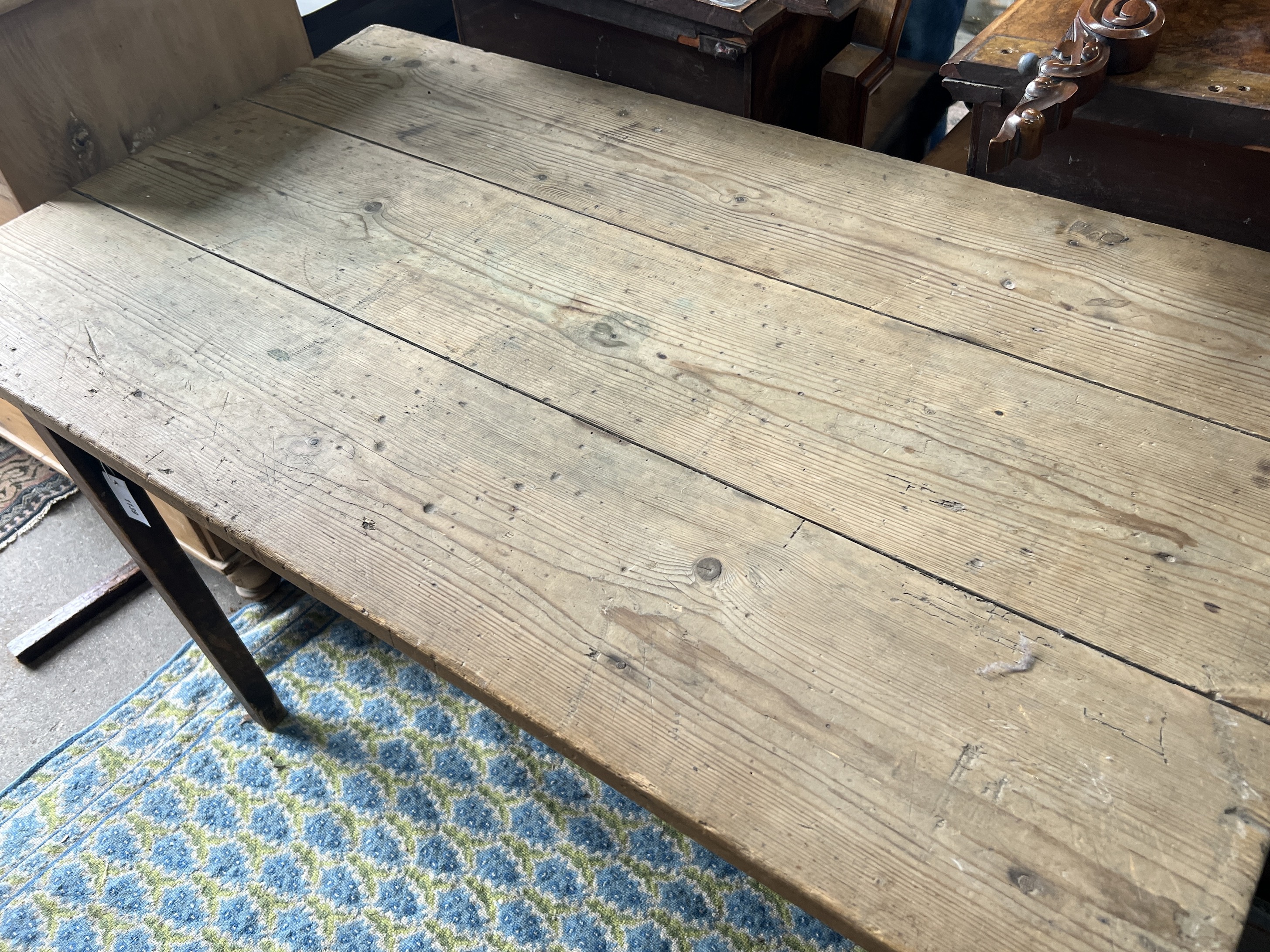 A Victorian rectangular pine kitchen table, width 119cm, depth 67cm, height 76cm